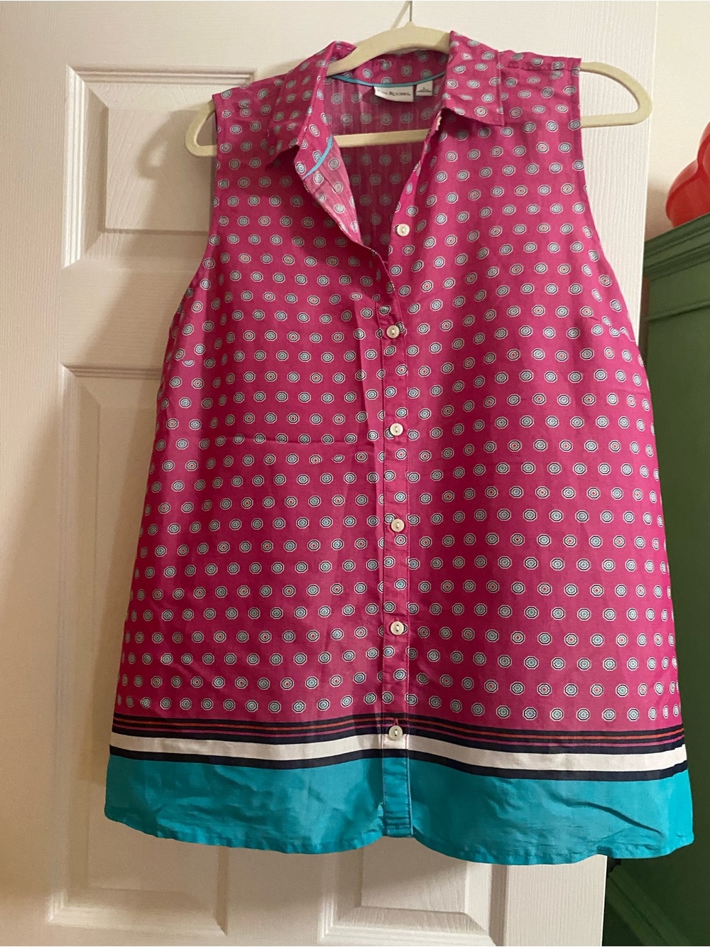 Kim Rogers Sleeveless Button-Front Top - Pink & Turquoise